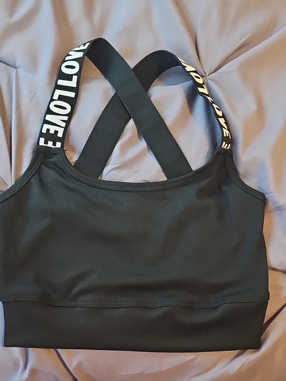 SHEIN Black Girls Cross-Back Sports Bralette with LOVE Print Straps